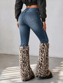 Glamine SHEIN Glamour 女款復古刺繡超低腰喇叭牛仔褲 - 藍色 - 查看 2