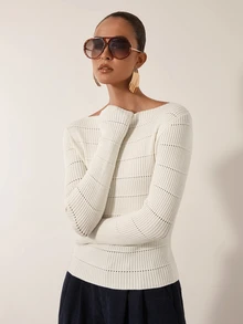 MERLEAU Women's Modern Elegant Solid Color Knit Top - Cream - View 4