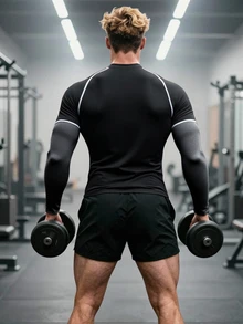 GymBeat Men's Black & Gray Colorblock High Neck Muscle Fit Long Sleeve T-Shirt For Gym, Running, Workout And Sports - Black - View 2