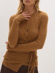 MUSEYN Mustard Knit Wrap Tie Waist Detail Sheer Rib Top Versatile Everyday Casual Chic Date Night New Season Fall - Mustard Yellow - View 5