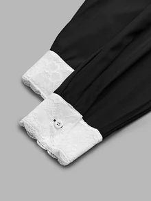 GlowEve CURVE 大尺碼女款翻領拼色單排扣休閒百搭日常外出襯衫 約會之夜 黑色 秋冬 - 黑與白 - 查看 5