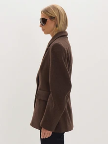 MUSEYN Brown Thick Structured Whool Barrel Sleeve Blazer Versatile Everyday Casual Chic Date Night New Season Fall - Coffee Brown - View 3