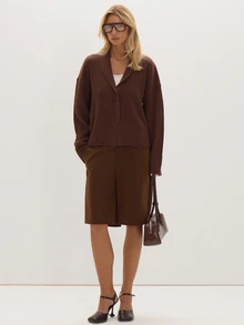 MUSEYN Chocolate Brown Knit Chunky Cardigan Versatile Everyday Casual Chic Date Night New Season Fall Cosy - Chocolate Brown - View 2