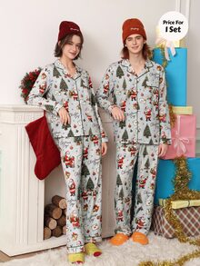 Chillnights 男士聖誕老人印花翻領休閒家居服套裝 - 淺灰色 - 查看 7