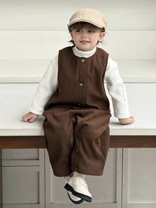 Dazy Kids Infant (Boy) Round Neck Sleeveless Solid Color Autumn/Winter Jumpsuit - Coffee Brown - View 1