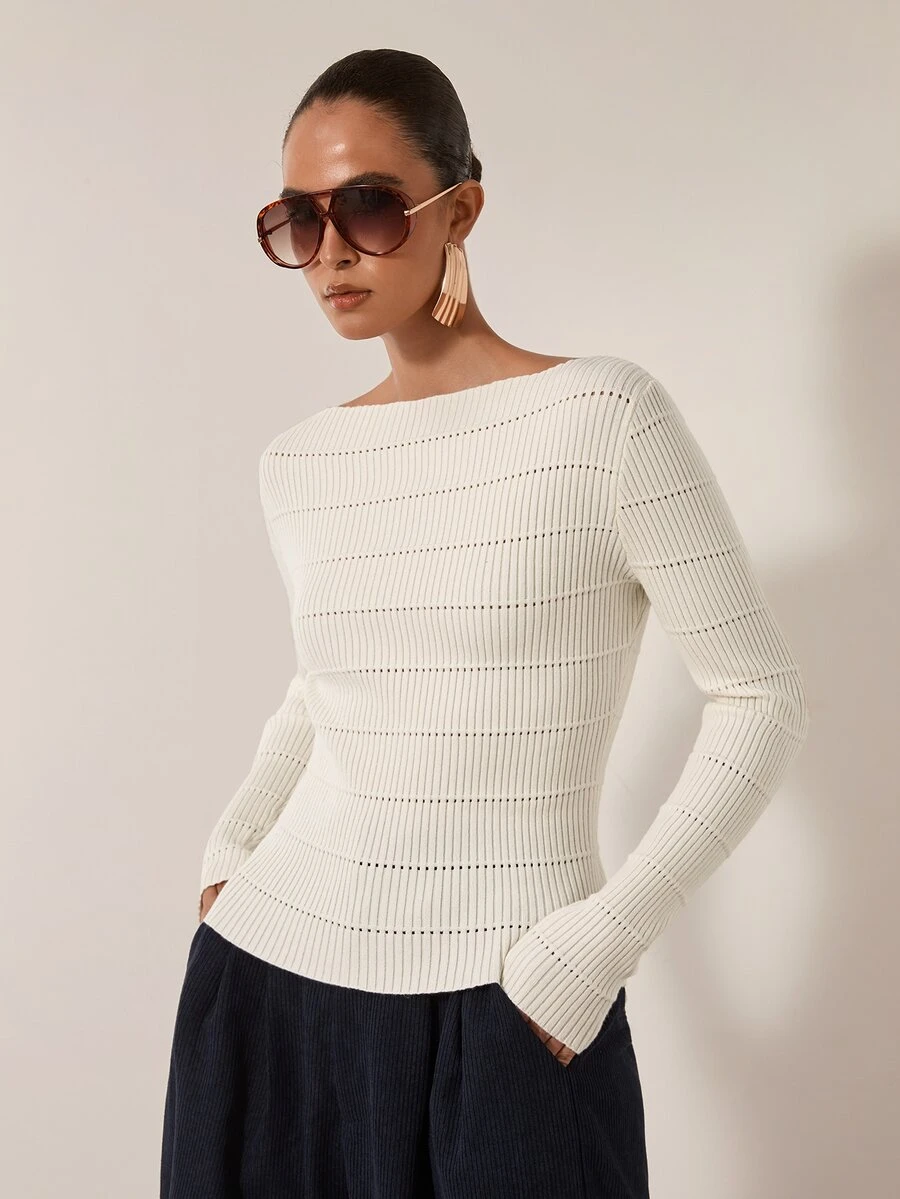 MERLEAU Women's Modern Elegant Solid Color Knit Top - Cream - View 1