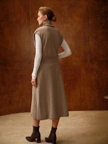 MOTF PREMIUM WOMEN'S HIGH NECK SOLID COLOR CASUAL FASHION KNIT 2 PIECES SET - Khaki - View 3