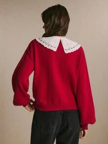 Poéselle Women's Color Block Christmas Sweater, Long Sleeve Casual Pullover Knit Top For Holiday Party Winter Daily Wear Festive Xmas Outfit - Red - View 8