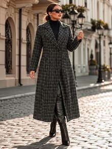Velvienne Plus Size Women's Plaid Versatile Winter Padded Coat - Black - View 10