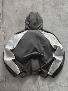 AXEPEAK 男士拼色長袖夾克與長褲休閒日常套裝 - 灰色 - 查看 5