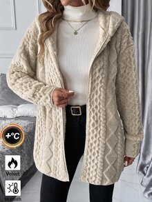 SHEIN Clasi 大尺碼女款純色長袖連帽開襟外套，秋冬款 - 駝色 - 查看 9