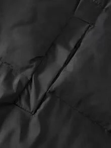 Easura Plus Size Winter Faux Fur Patchwork Hooded Padded Coat With Pockets - Black - View 8
