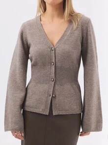 KÆRIA Hus Áo cardigan tôn dáng eo - Len dệt cao cấp hoàn thiện sạch - Màu xám taupe muối tiêu - Tay áo kén, mặc lớp mùa đông - Xám - Xem 5