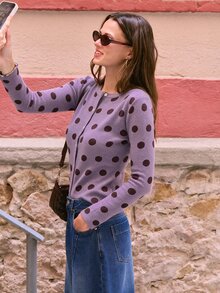 Nöista 女款波點休閒百搭日常穿搭開襟衫 - 紫色 - 查看 1