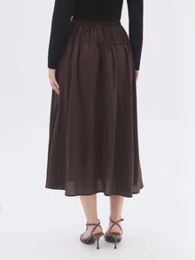 KÆRIA Hus Drawstring Waist Midi Skirt - Fluid Textured Lyocell - Chocolate - Transeasonal, Effortless Layering - Brown - View 2