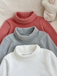SHEIN 女嬰多件套半高領針織長袖連身衣，秋冬純色高彈性嬰兒底層上衣，極簡休閒連身衣，低飽和色調，百搭疊穿歐式軟綿冬季穿搭，適合公園或居家 - 彩色 - 查看 10