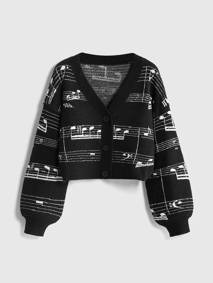 ROMWE Grunge Punk Dark Gothic Cherry Skull Embroidery Contrast Color Short Loose Knit Cardigan - Black - View 1