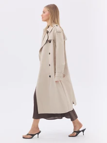KÆRIA Hus Belted Double-Breasted Trench Coat - Tech Trench Woven - Stone - Classic, Capsule Wardrobe, Layering - Khaki - View 3