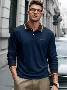 Manfinity Homme Men's Casual Versatile Daily Wear Polo Shirt - Royal Blue - View 3