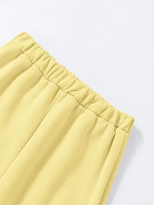 SHEIN Reset Phase 青少年女孩 2 件套運動衫慢跑褲套裝，加州圖案，圓領長袖抓絨內裡，適合學校慢跑、運動，紫色秋季 80 年代風 - 黃色 - 查看 7