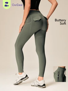 OutZeal Women Outdoor Leggings Hiking Workout Yoga UV Protection High Waist With Pockets - Green - View 8