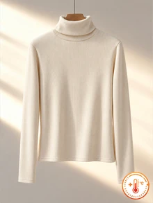 SHEIN Tween Girls Fall Tops Autumn/Winter Thick Warm Casual All-Match Versatile Daily Wear Layering High Neck Ribbed Fleece Fabric Solid C... - Apricot - View 5