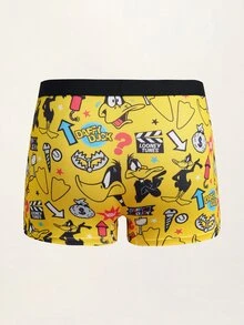 LOONEY TUNES X SHEIN Men's Black Trim Cartoon Print Boxer Briefs - Yellow - View 2