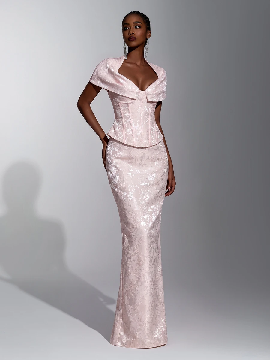Elitara Jacquard Mermaid Evening Gown With Draped Shawl Collar ...