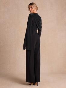 Enchnt Women's Metal Decor Pleated Jumpsuit Evening Wear - Black - View 6
