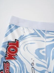TOM & JERRY X SHEIN Men's Funny Print Boxer Briefs Square Underwear - Blue and White - View 4