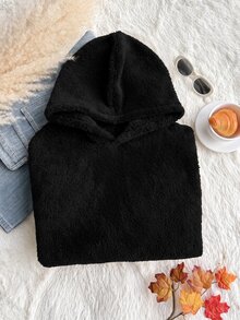 Comfortcana Áo nỉ hoodie lông xù mùa đông size lớn - màu đen - Xem 5
