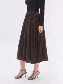 KÆRIA Hus Drawstring Waist Midi Skirt - Fluid Textured Lyocell - Chocolate - Transeasonal, Effortless Layering - Brown - View 3