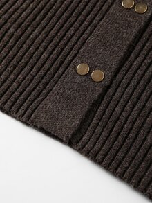 GlowEve CURVE Plus Size Women's Double-Breasted Round Neck Long Sleeve Grey Versatile Autumn/Winter Cardigan Office Casual Elegant - Coffee Brown - View 3
