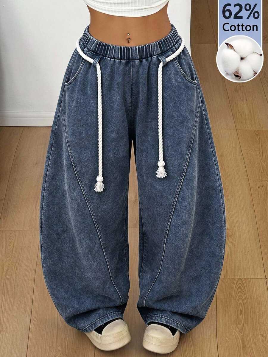 Coolane Women's Elastic Waist Casual Versatile Daily Wear Wide Leg Sweatpants - Blue - View 1