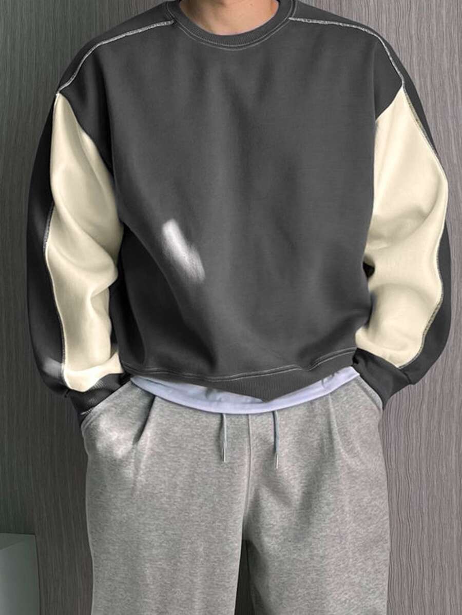 DAZY 秋冬保暖內裡多色圓領男士大尺碼套頭運動衫 - 彩色 - 查看 1