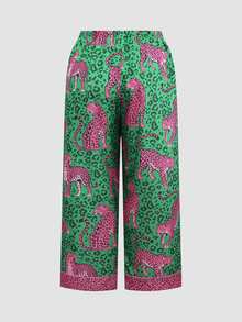 Chillnights Young Colorblock Leopard Print Collared Woven Plus Size Pajama Set - Green - View 6