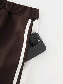LUMIGAL Women's Autumn/Winter Brown Fashion Casual Sporty Style Frog Button Element Sweatshirt & Long Pants 2 Pieces Set - Brown - View 4
