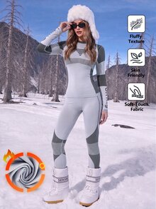 Slayform Slayform 2pcs/Set Regular Fit Round Neck Waist-Cinching High Waist Butt-Lifting Contrast Design Basic Grey & White Sports Set For Fitness/Yoga - Multicolor - View 1