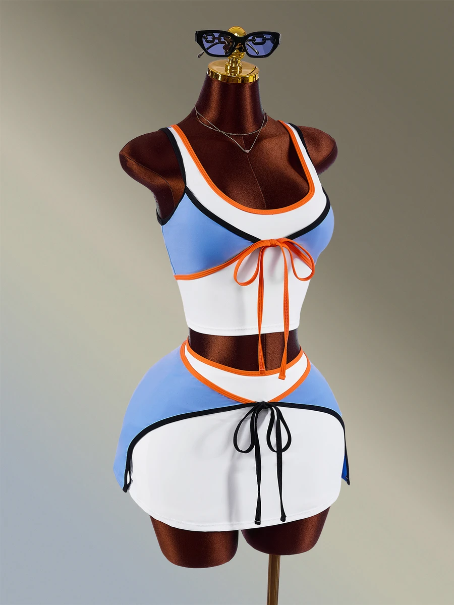 Amplova Women's Contrast Trim Fashion Slim Fit Sports Set - Blue - View 1