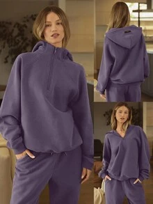 GLOWMODE Heavyweight Fleece Oversized Sweatshirt Jacket Thick Thermal Warm Winter - Purple - View 7