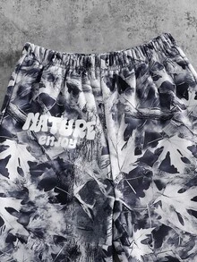 SHEIN 兒童青少年男孩休閒連帽衫與運動長褲套裝，大字母與乾葉圖案，喇叭褲腿，適合秋冬、學校、家庭聚會，秋季穿搭、冬季穿搭，男孩套裝 - 彩色 - 查看 4