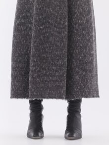 KÆRIA Hus Raw-Edge Flared Dress - Nep Knit - Charcoal Marle - Winter Layering, Comfort Stretch, Workwear - Black - View 7