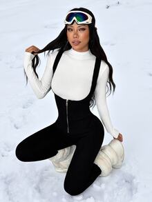 SHEIN ICON Women's Solid Color Casual Daily Wear Knit Jumpsuit - Black - View 6