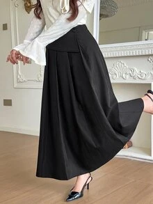 Solavon Plus Size Women's Solid Color Casual Versatile Daily Wear Skirt - Black - View 7
