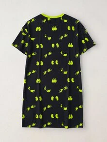 SCOOBY-DOO X SHEIN Women's Letter Print Short Sleeve Nightgown - Black - View 2