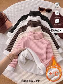 SHEIN EZwear Women's Autumn/Winter Casual Daily Commute Simple Versatile Solid Color Ribbed Knit High Neck Thermal Lined Warm T-Shirt - Multicolor - View 9
