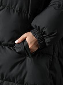 Easura Plus Size Winter Faux Fur Patchwork Hooded Padded Coat With Pockets - Black - View 6