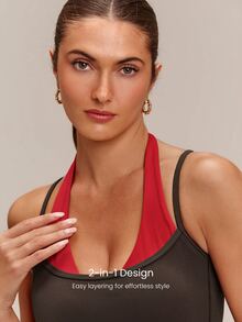 GLOWMODE FeatherFit™ Front And Center 2-In-1 Waist Length Tank Top With Crossover Back & Integrated Cup Design Low Impact Yoga Pilates Studio Daily Casual - Chocolate Brown - View 3