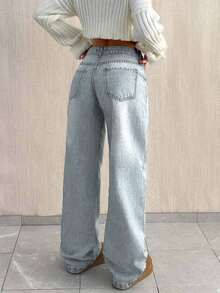 SHEIN Women Casual Wide Leg Light Wash Curve Jeans - Light Wash - View 2