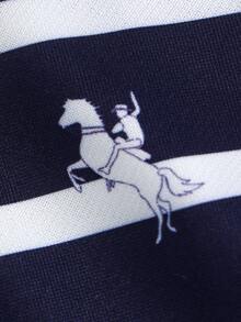 小男孩條紋半拉鍊 Polo 運動衫與長褲套裝，2 件組休閒卡通眼球圖案翻領套頭慢跑服飾 - 藍色 - 查看 4